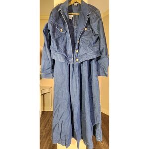 Talbots Vintage Denim Maxi Dress and Cropped Denim Jacket Set Blue Wash